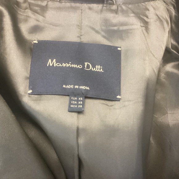 Massimo Dutti leather jacket Dark Green With Embroidered Flowers Size XS - Picture 5 of 6